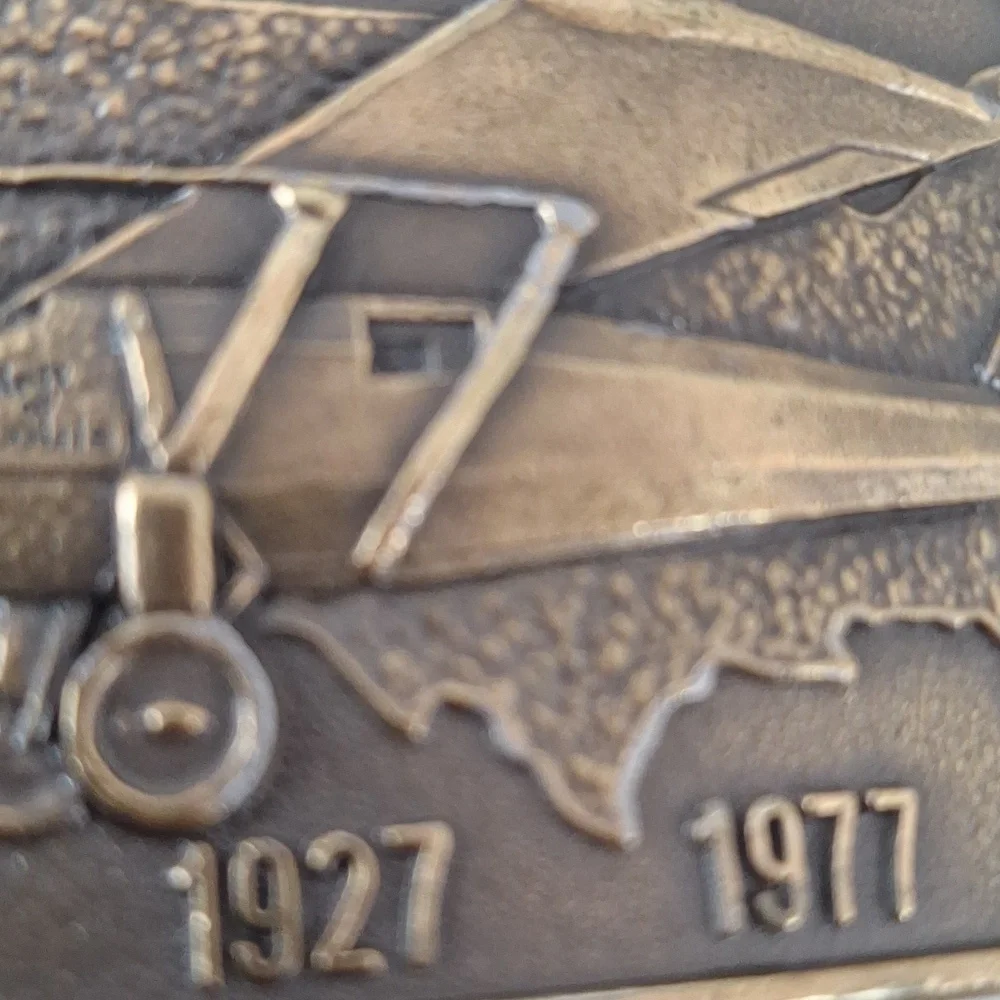 Vintage 1977 Charles Lindbergh Commemorative Tour Brass Belt Buckle